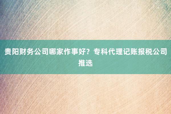 贵阳财务公司哪家作事好？专科代理记账报税公司推选